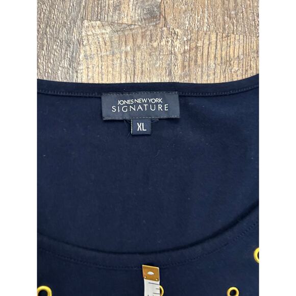 Jones New York Signature Navy Top with Gold Eyelets XL - Picture 3 of 5